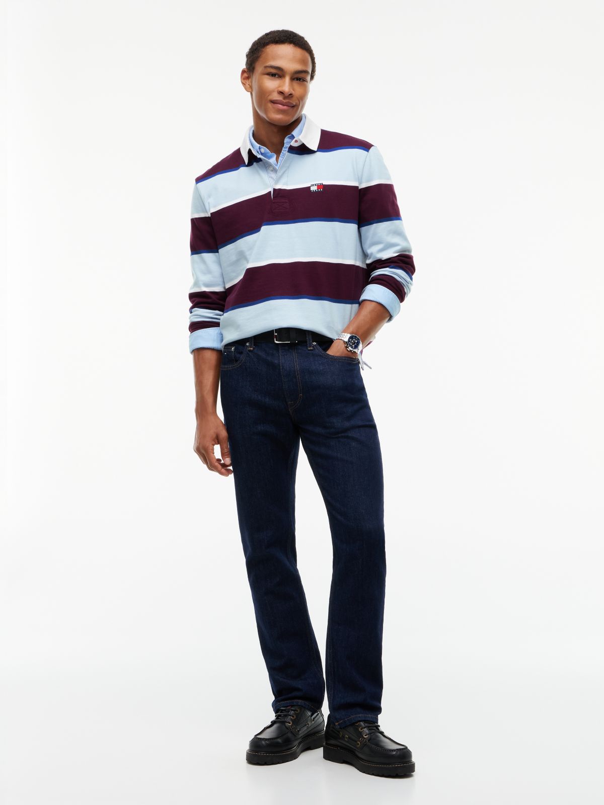 Tommy Badge Stripe Relaxed Rugby Shirt — Purple