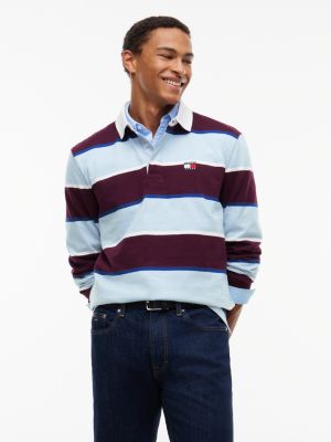 purple tommy badge stripe relaxed rugby shirt for men tommy jeans