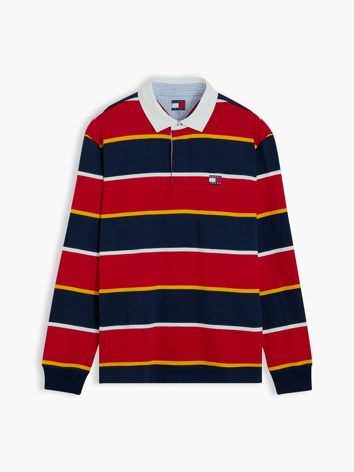 Tommy Badge Stripe Relaxed Rugby Shirt — Red