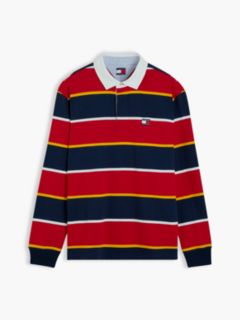 Tommy Badge Stripe Relaxed Rugby Shirt — Red 5