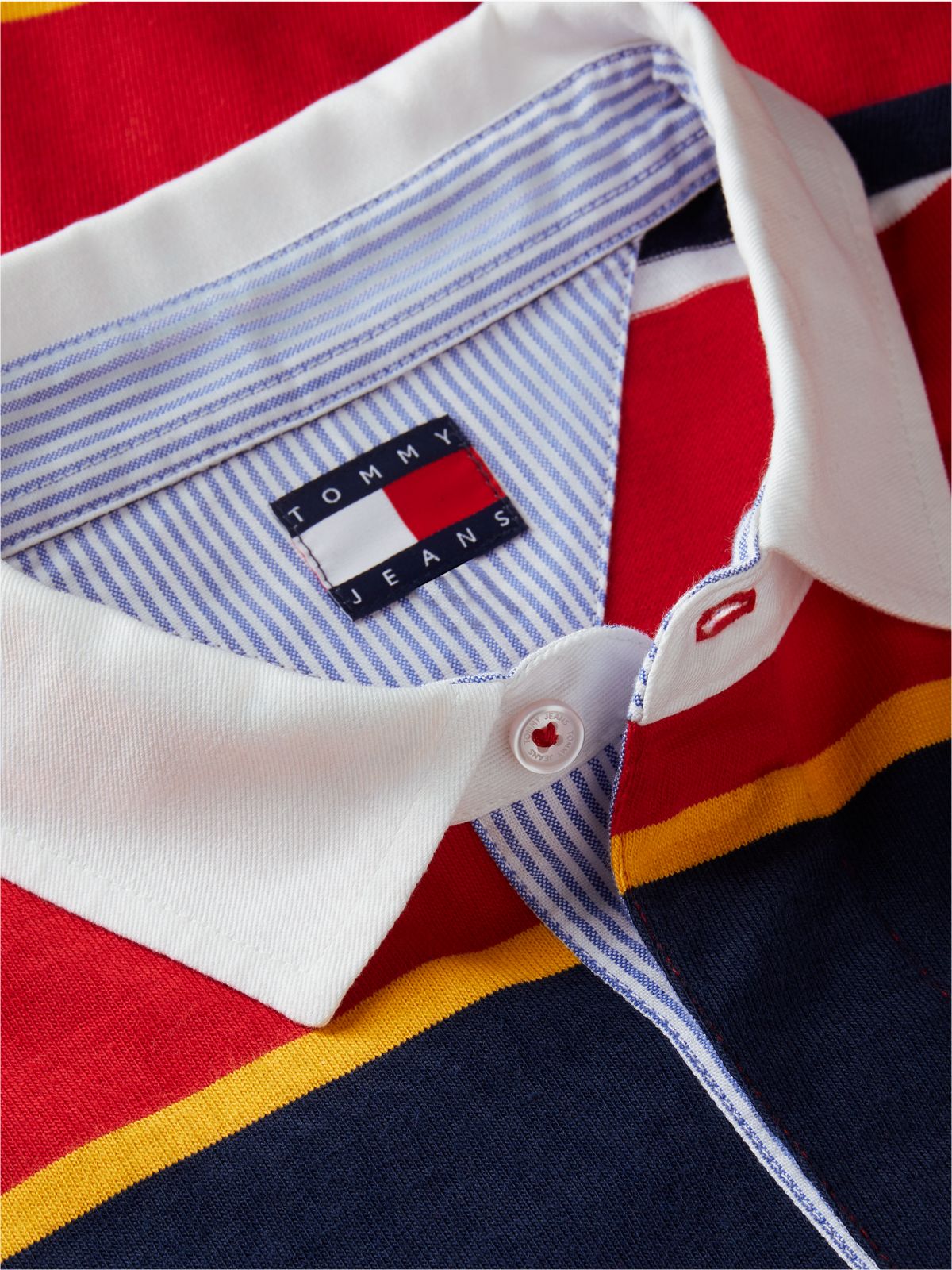 Tommy Badge Stripe Relaxed Rugby Shirt — Red