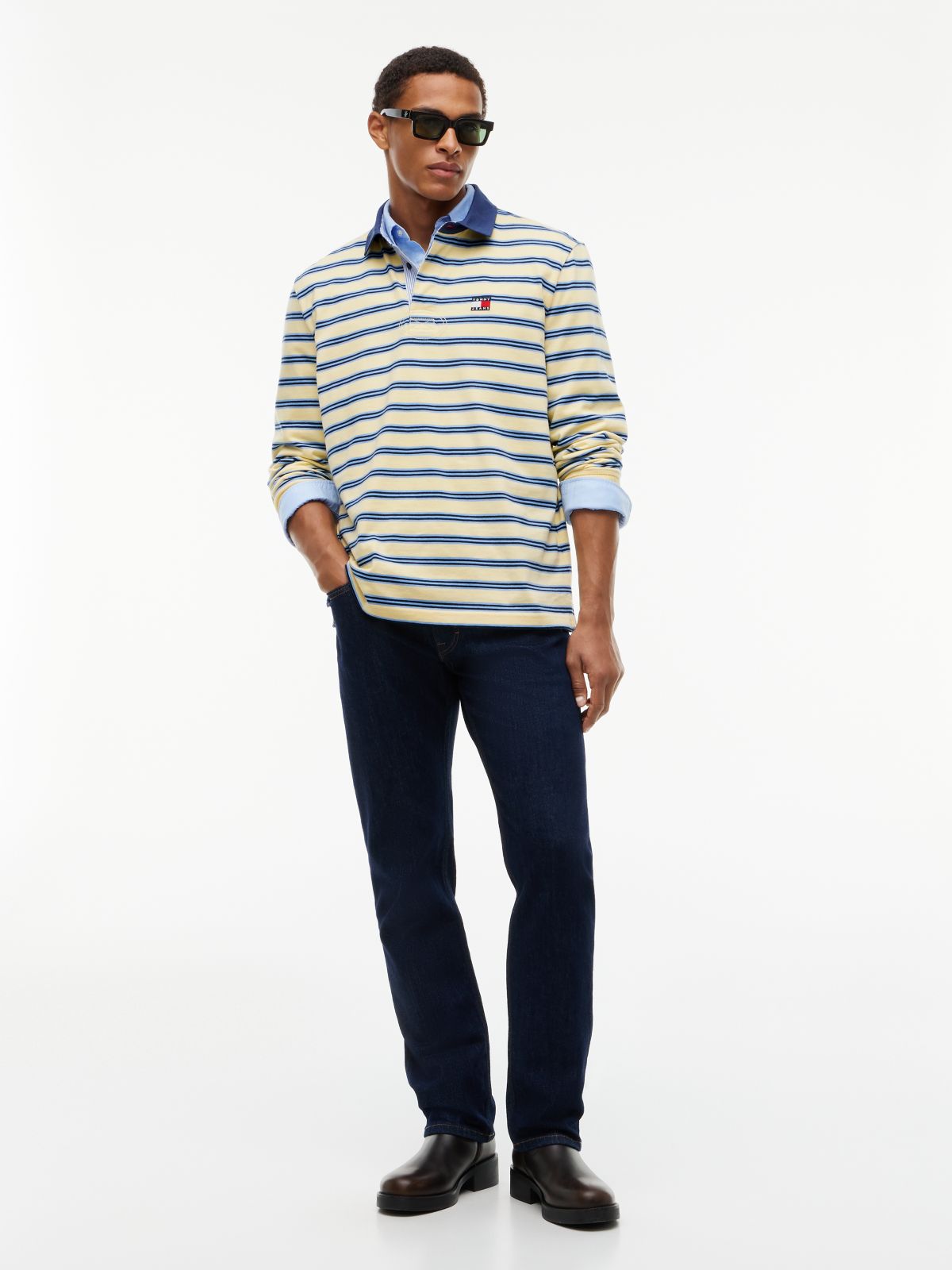 Tommy Badge Stripe Relaxed Rugby Shirt — Yellow