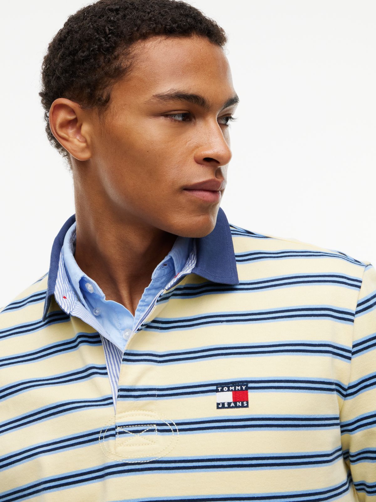 Tommy Badge Stripe Relaxed Rugby Shirt — Yellow