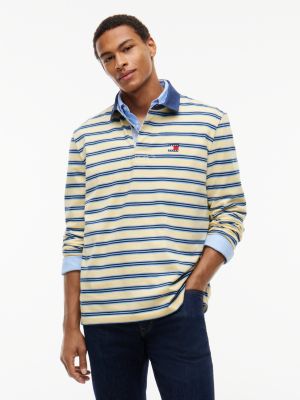 yellow relaxed fit rugby-shirt mit tommy-badge für herren - tommy jeans