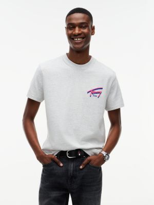 t-shirt en jersey à logo signature grey pour hommes tommy jeans