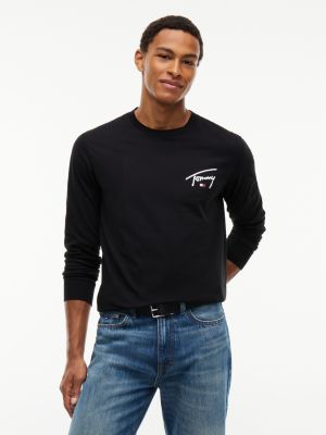 black signature logo slim long sleeve t-shirt for men tommy jeans