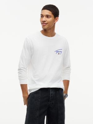 white signature logo slim long sleeve t-shirt for men tommy jeans