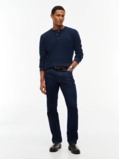 Washed Waffle Knit Henley Long Sleeve T-Shirt — Blue 2