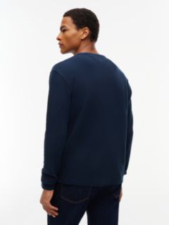 Washed Waffle Knit Henley Long Sleeve T-Shirt — Blue 4