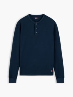 Washed Waffle Knit Henley Long Sleeve T-Shirt — Blue 5