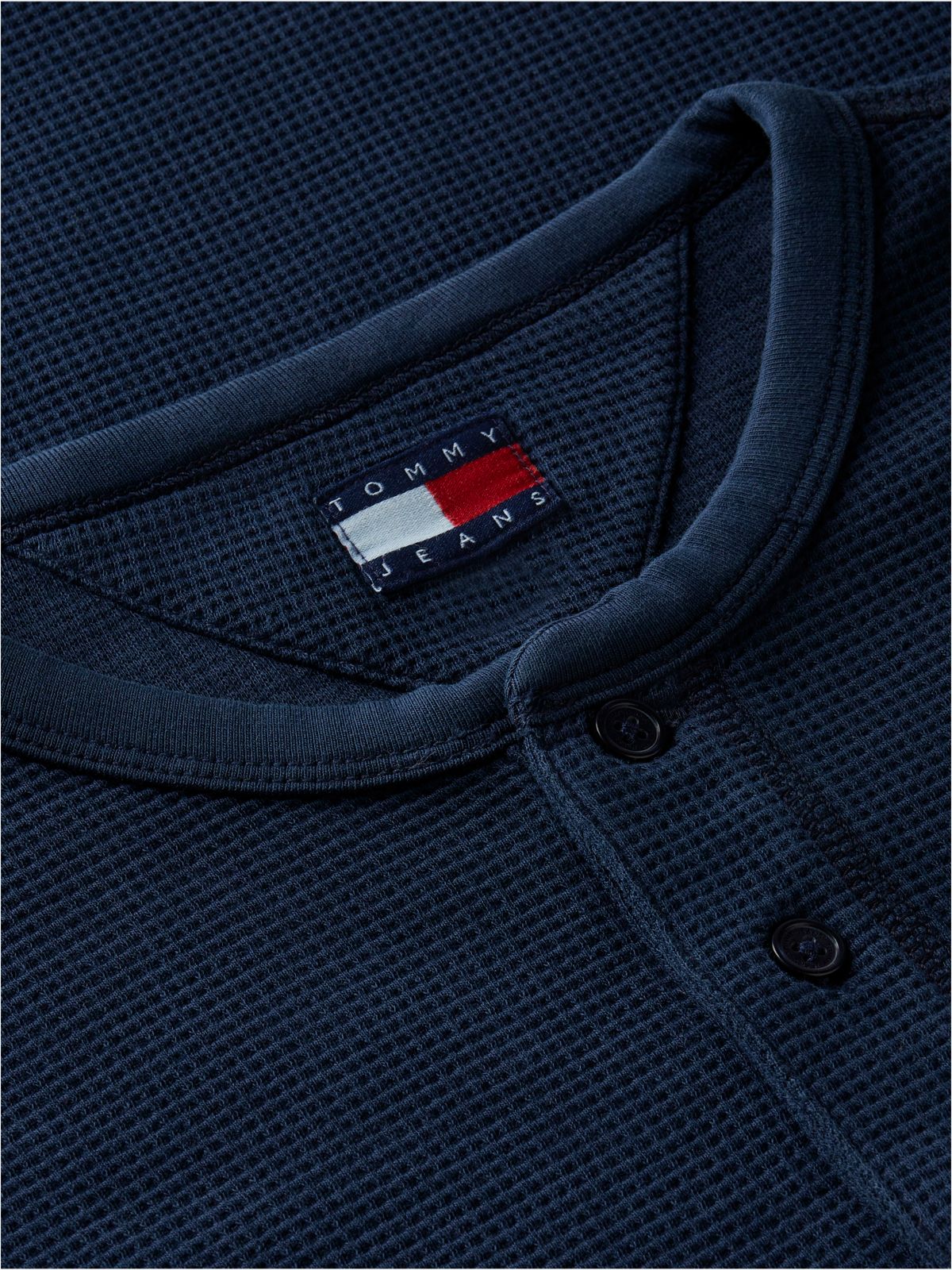 Washed Waffle Knit Henley Long Sleeve T-Shirt — Blue