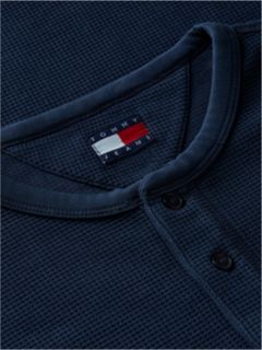 Washed Waffle Knit Henley Long Sleeve T-Shirt — Blue 6
