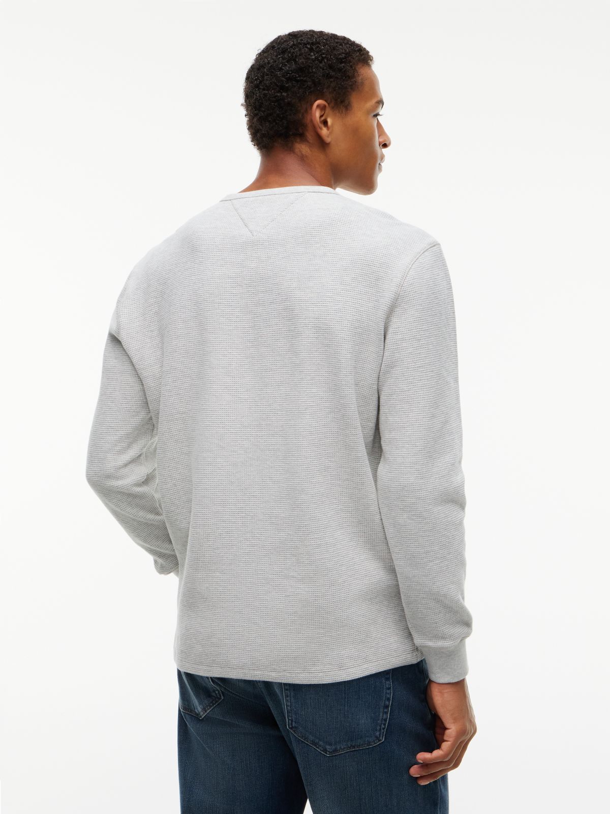 Washed Waffle Knit Henley Long Sleeve T-Shirt — Grey