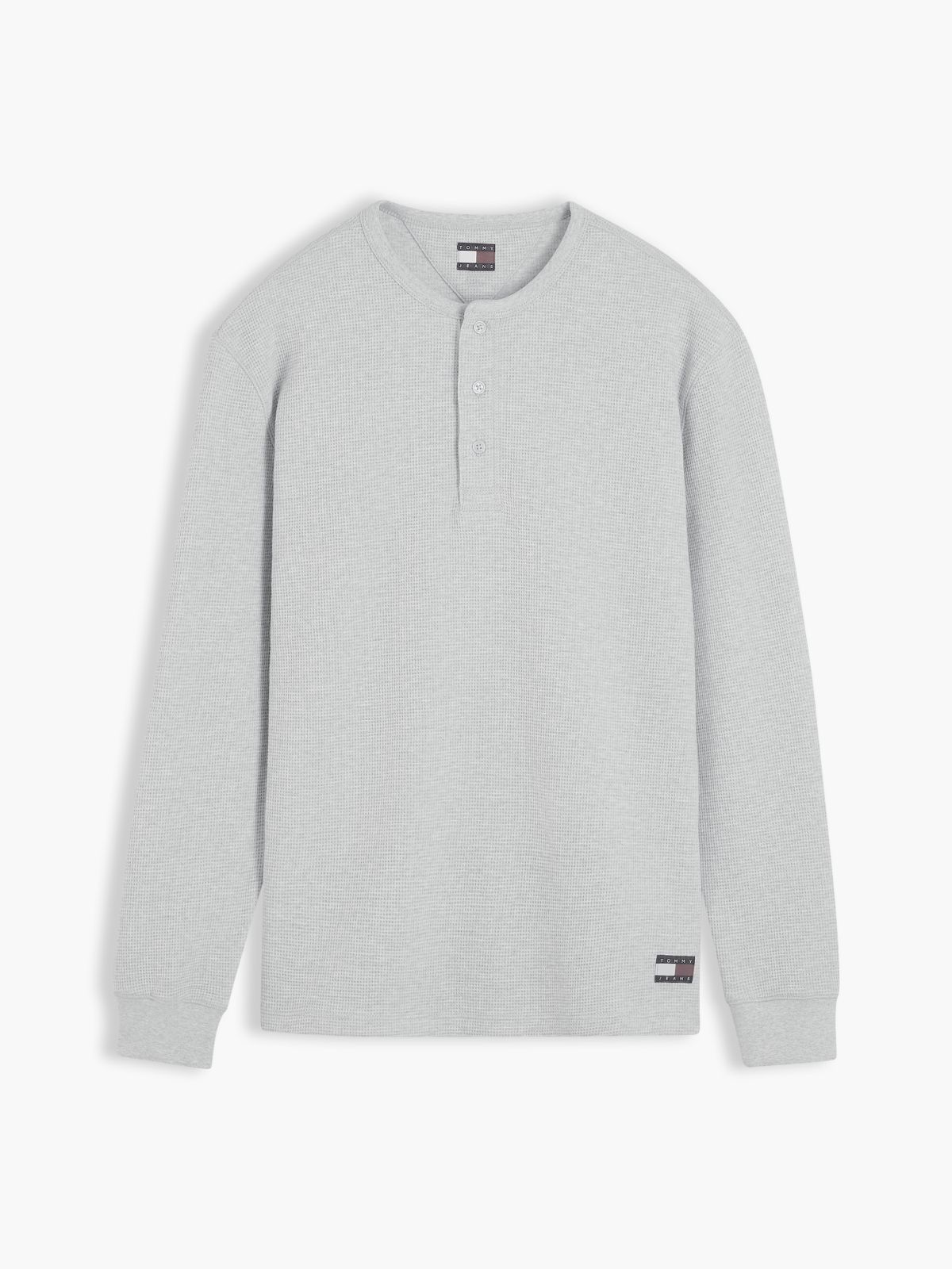 Washed Waffle Knit Henley Long Sleeve T-Shirt — Grey
