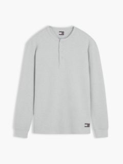 Washed Waffle Knit Henley Long Sleeve T-Shirt — Grey 5
