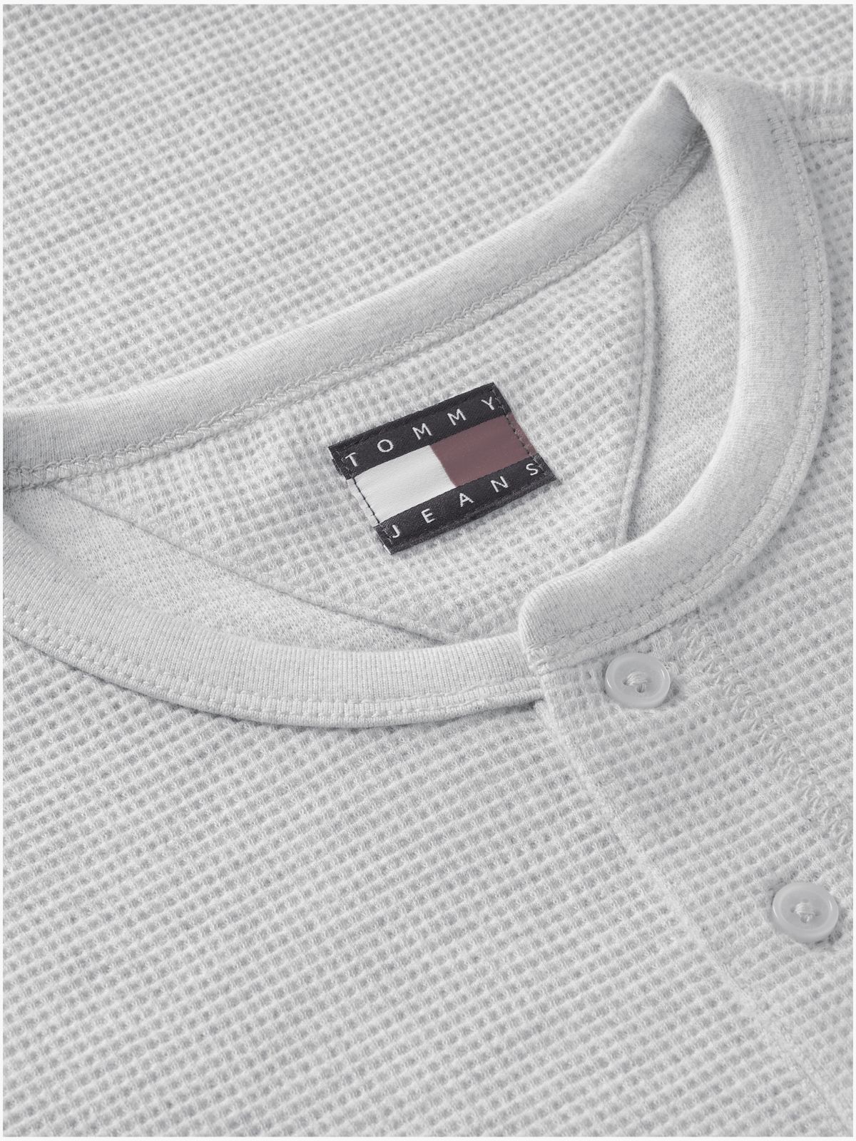 Washed Waffle Knit Henley Long Sleeve T-Shirt — Grey