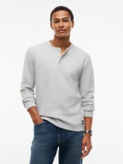 Washed Waffle Knit Henley Long Sleeve T-Shirt — Grey 1