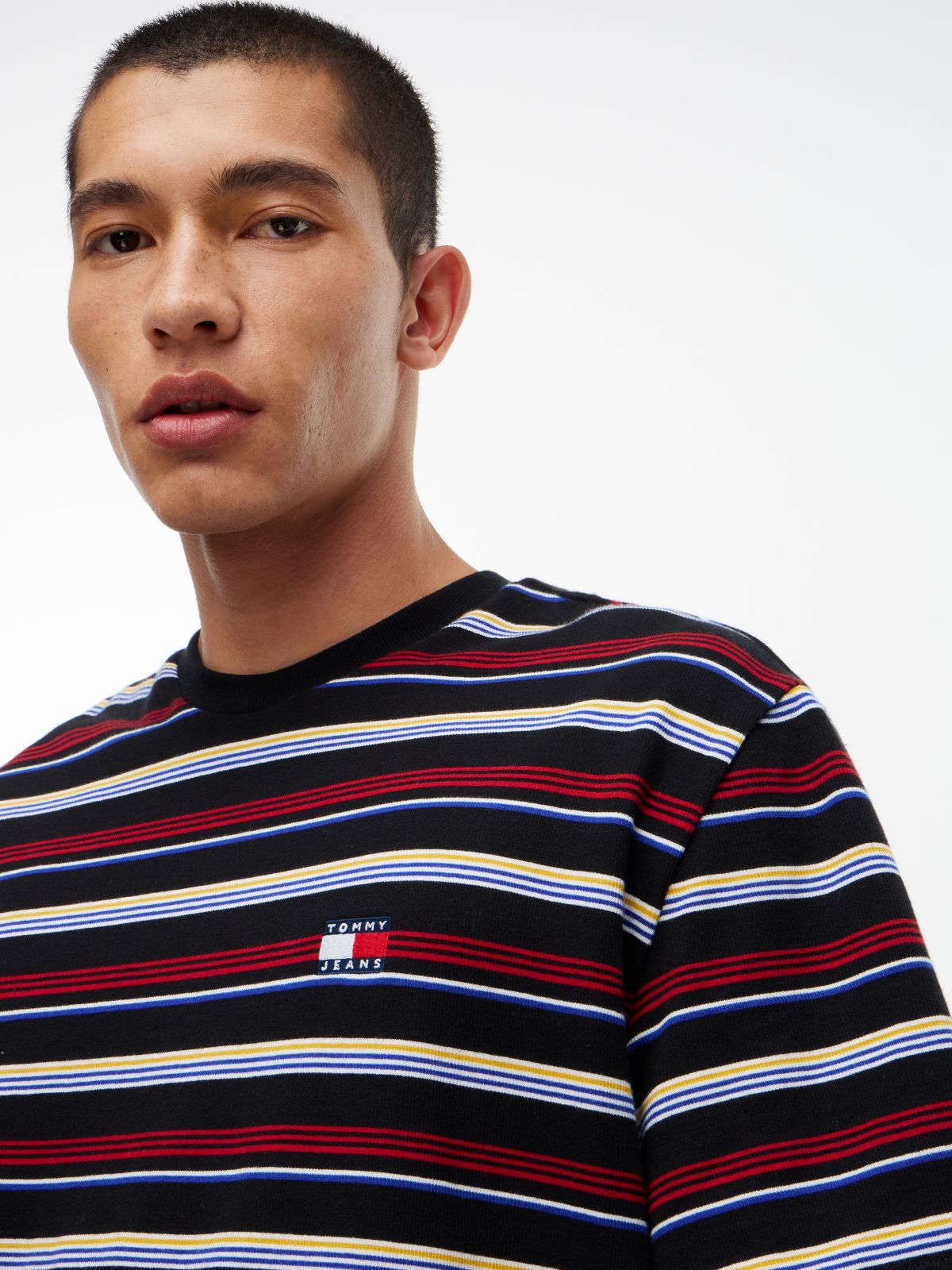 Badge Stripe Oversized Jersey T-Shirt — Black