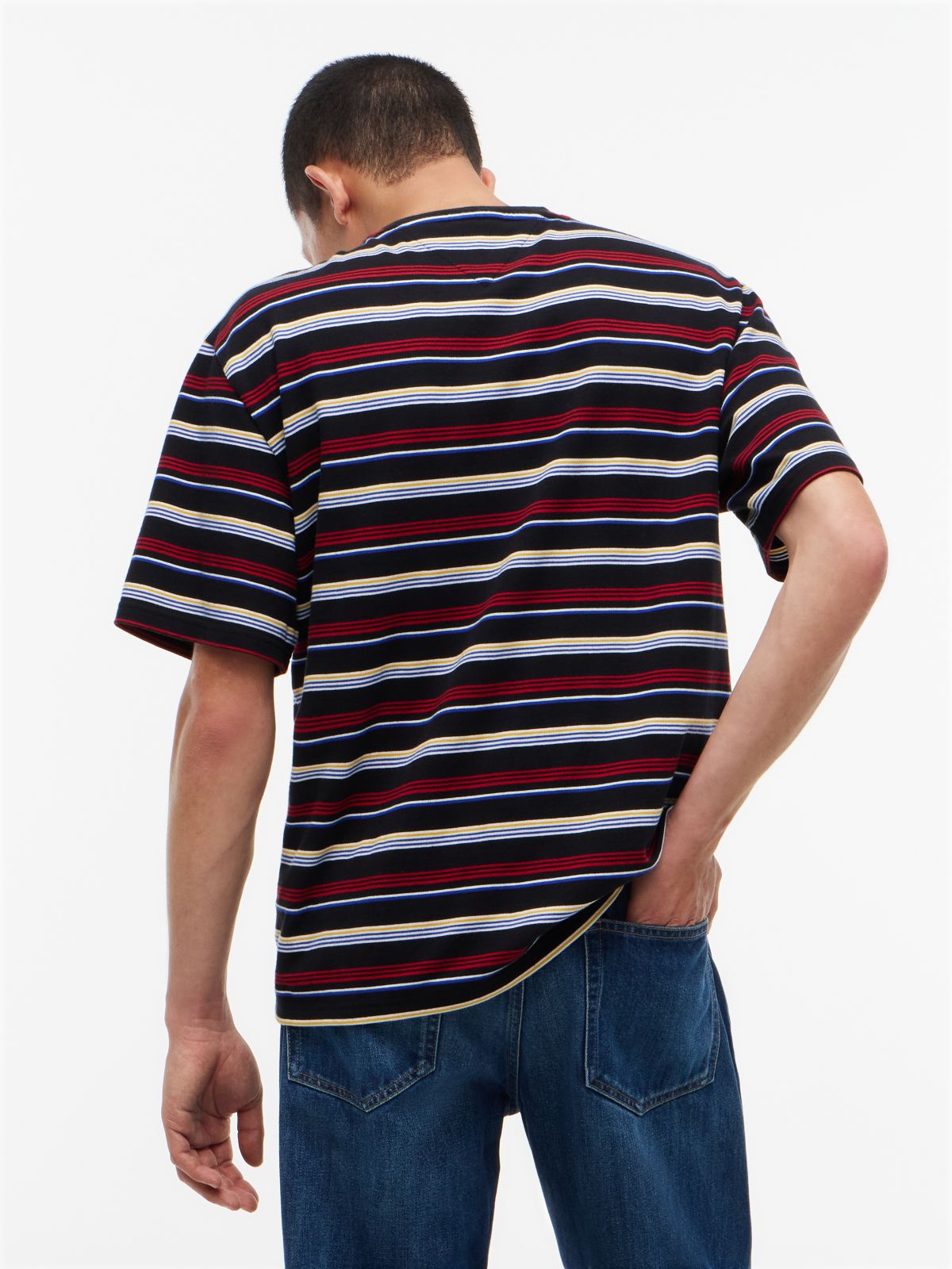 Badge Stripe Oversized Jersey T-Shirt — Black