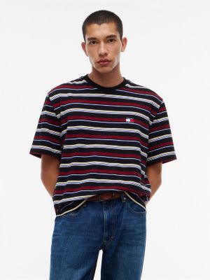 black oversized t-shirt van jersey met badge en streep voor heren - tommy jeans
