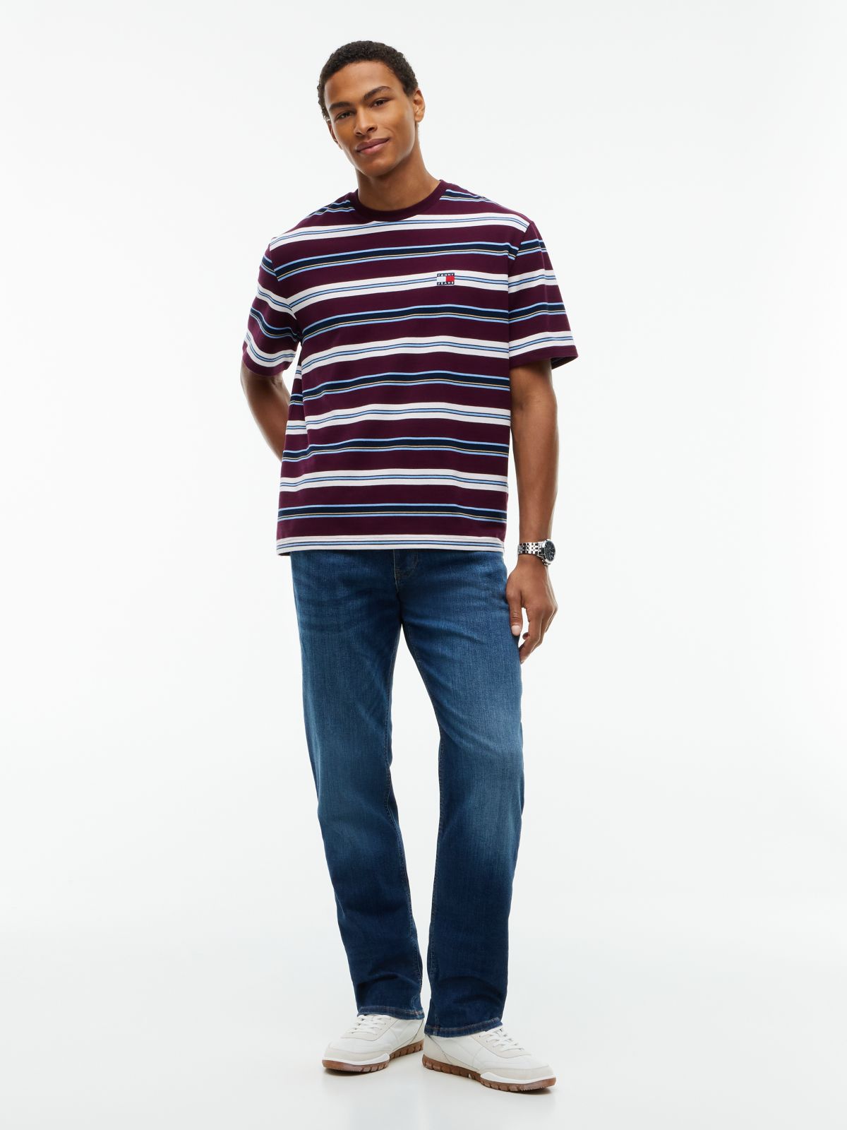 Badge Stripe Oversized Jersey T-Shirt — Purple