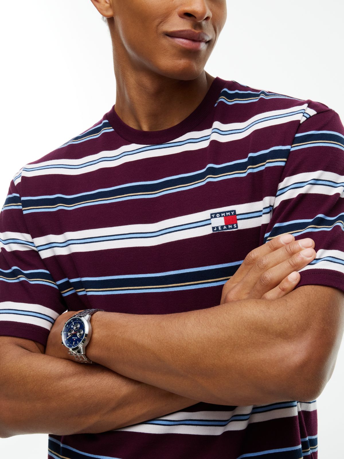 Badge Stripe Oversized Jersey T-Shirt — Purple