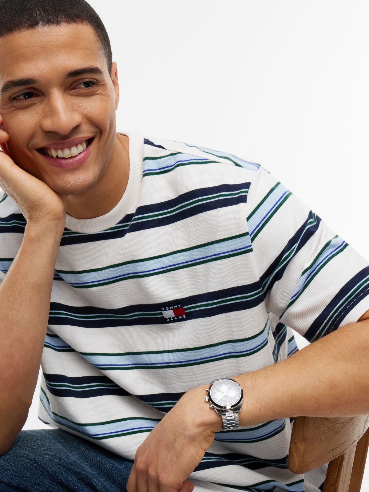 Badge Stripe Oversized Jersey T-Shirt — White