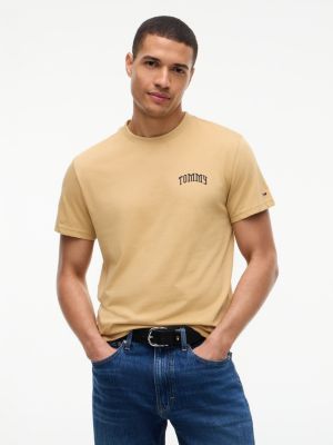 beige slim fit jersey-t-shirt mit logo für herren - tommy jeans