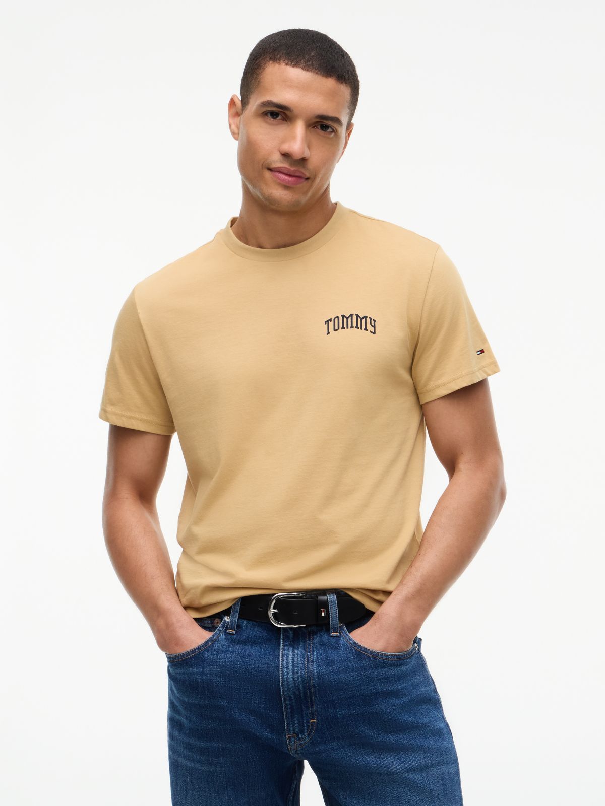 Logo Slim Jersey T-Shirt — Beige