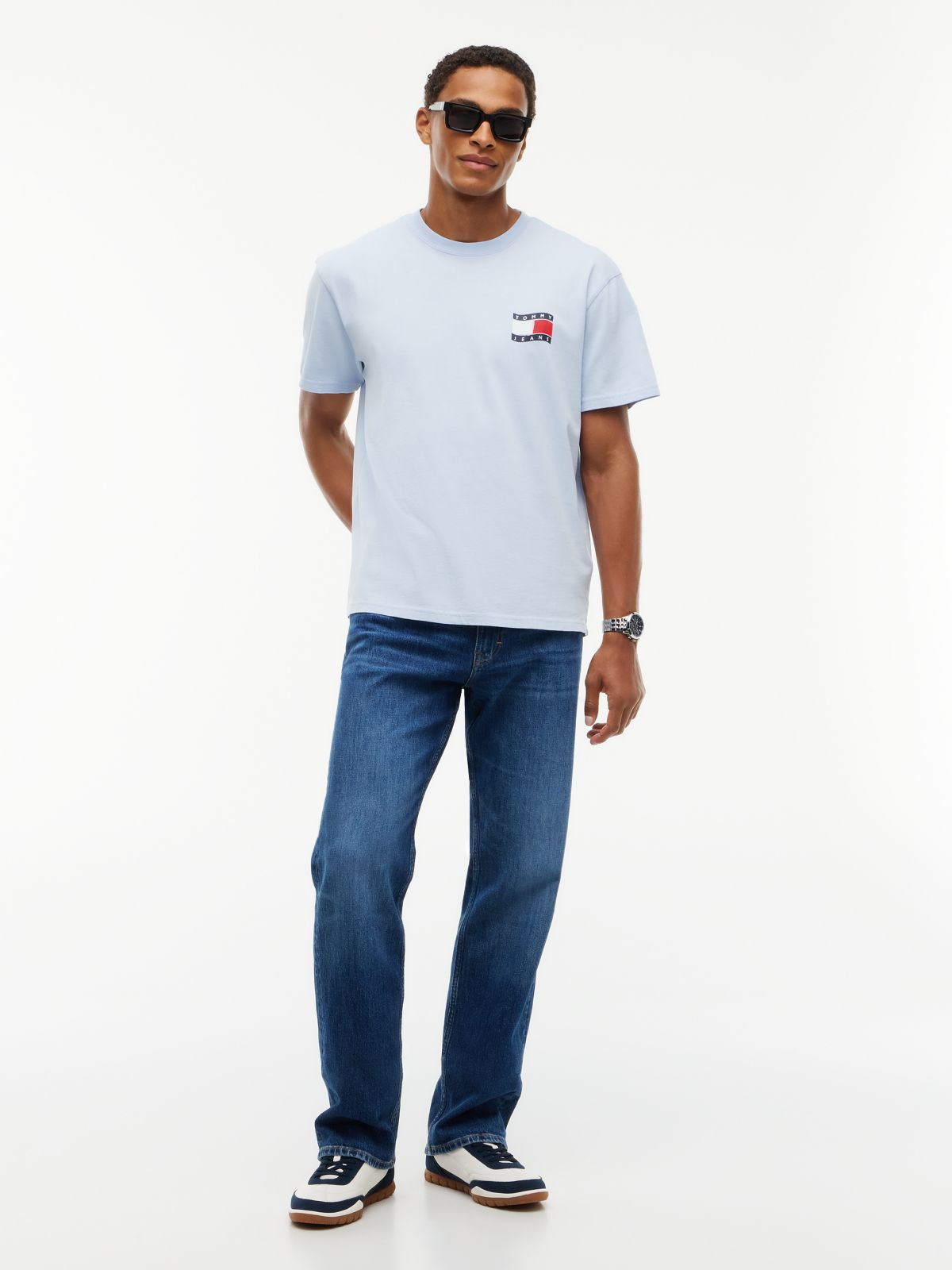 Wavy Flag Back Logo Relaxed T-Shirt — Blue