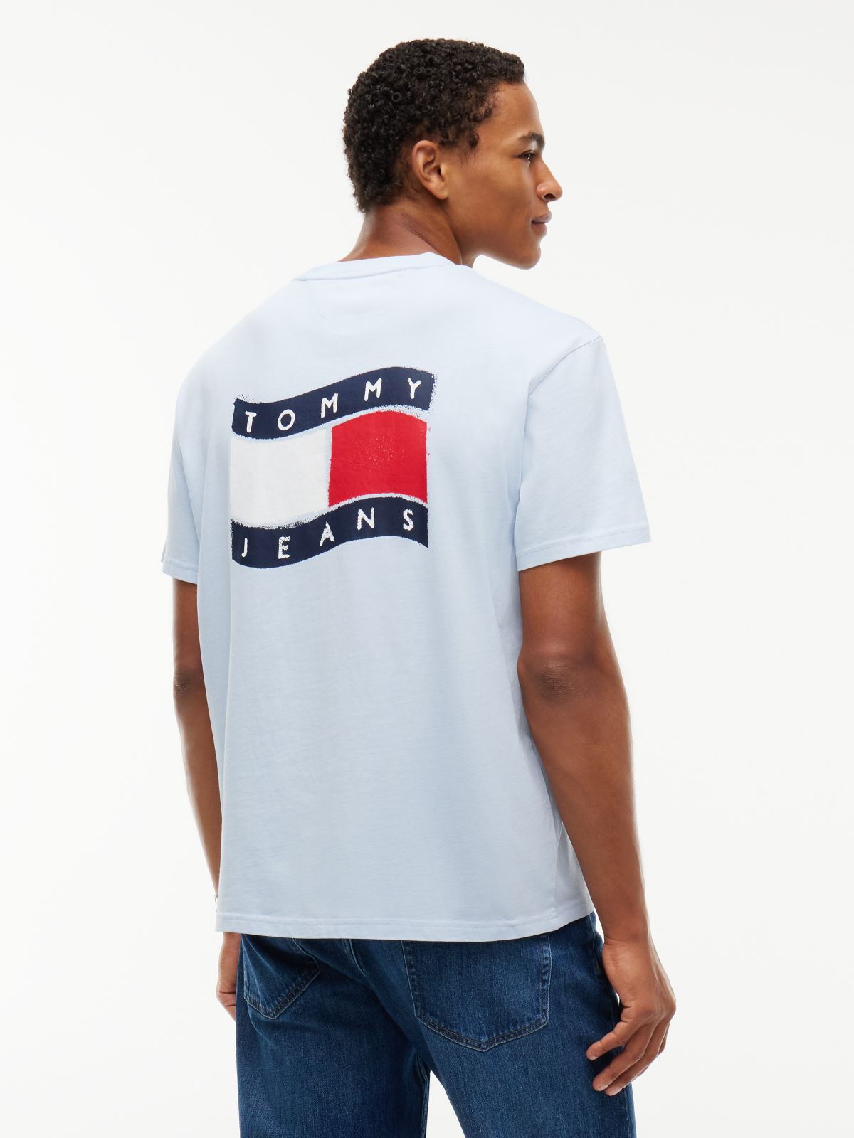 Wavy Flag Back Logo Relaxed T-Shirt — Blue