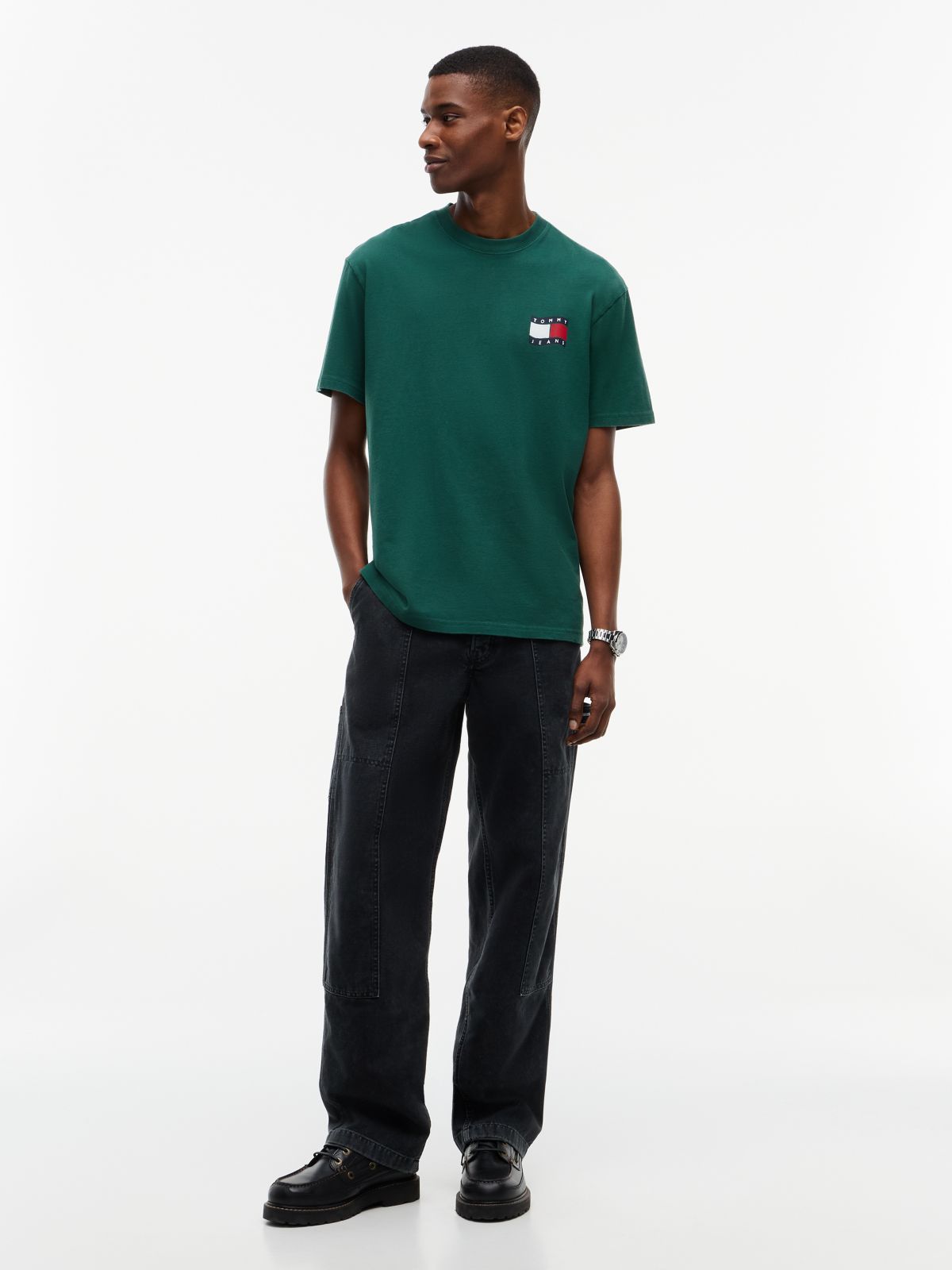 Wavy Flag Back Logo Relaxed T-Shirt — Green