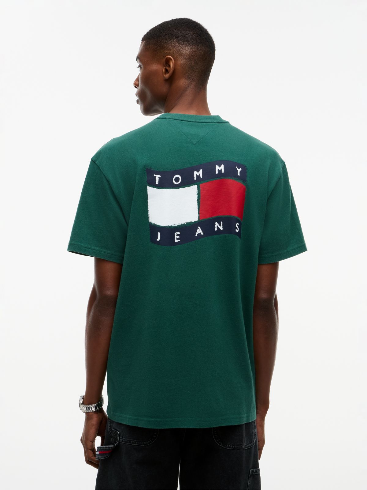 Wavy Flag Back Logo Relaxed T-Shirt — Green