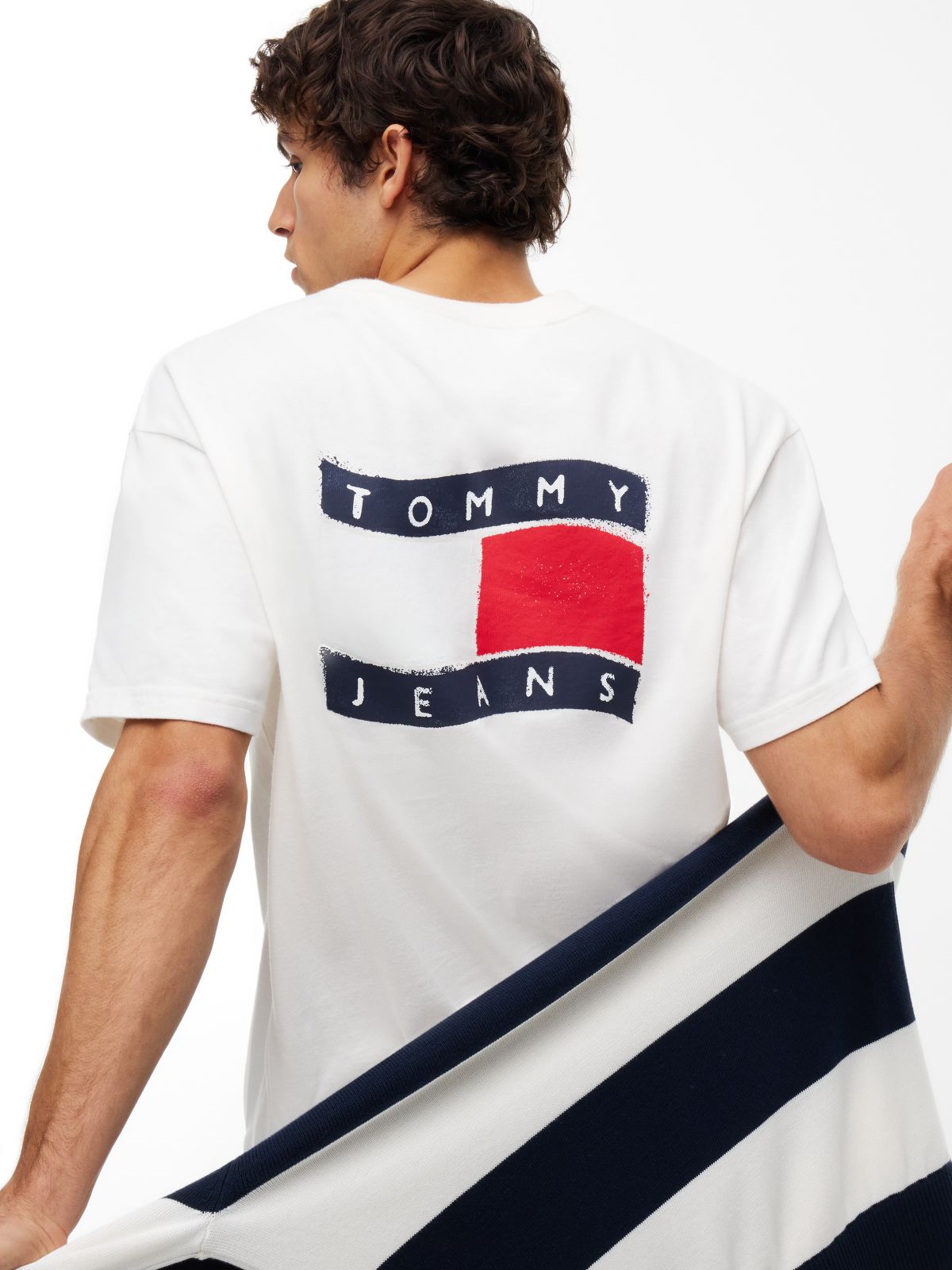 Wavy Flag Back Logo Relaxed T-Shirt — White