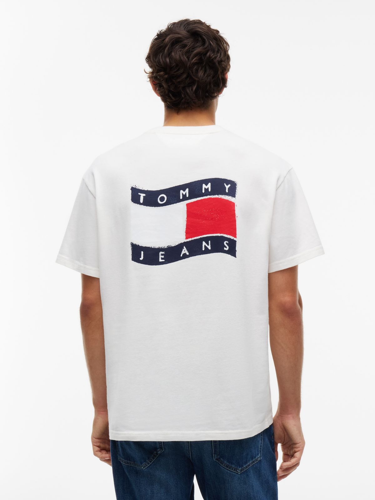 Wavy Flag Back Logo Relaxed T-Shirt — White
