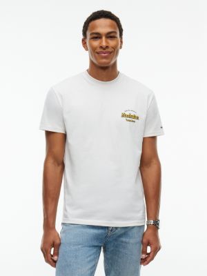 t-shirt en jersey col ras-du-cou à dos imprimé white pour hommes tommy jeans