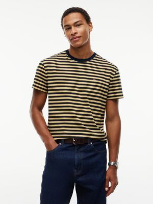 blue jersey-t-shirt mit tommy flag und streifen für herren - tommy jeans