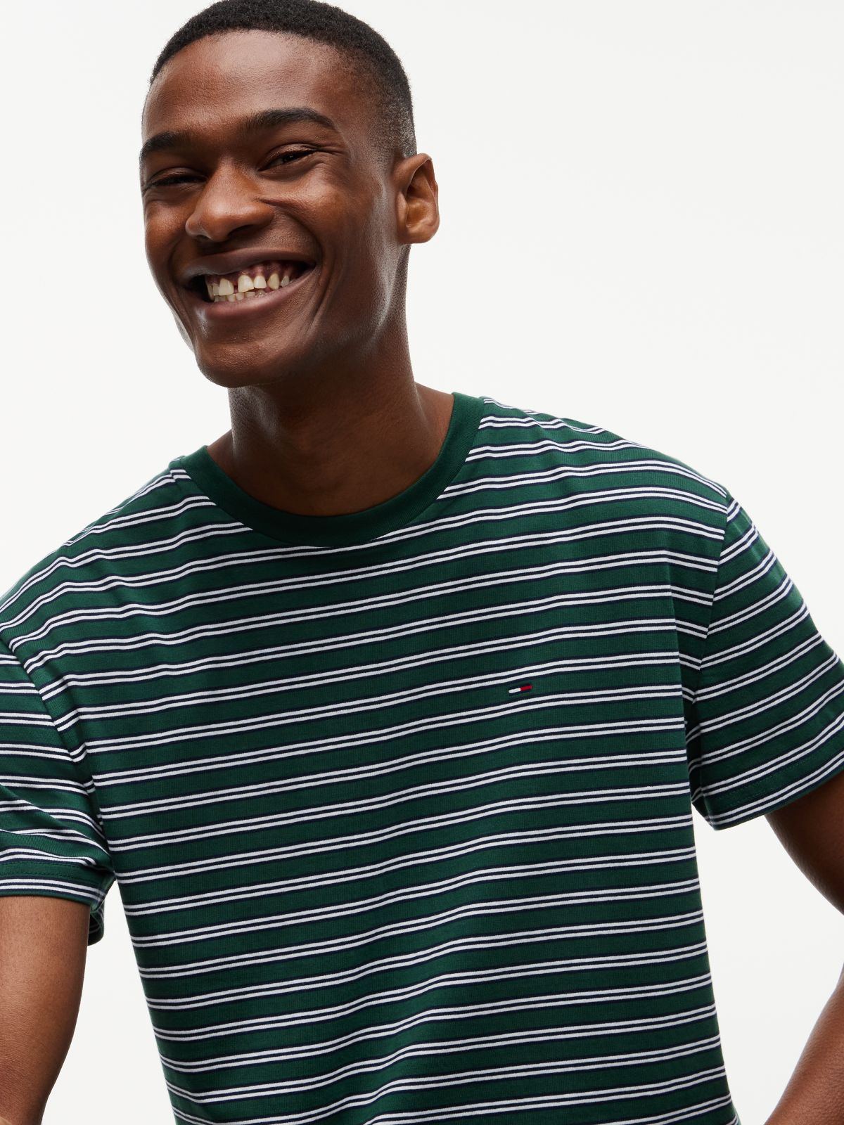 Tommy Flag Stripe Jersey T-Shirt — Green