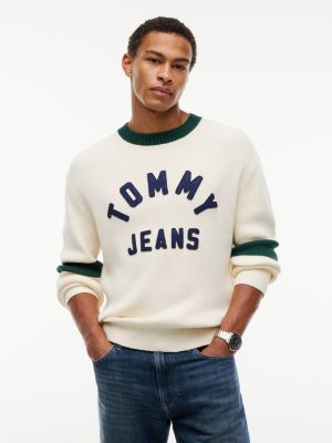 beige classics trui met logo-appliqué voor heren - tommy jeans