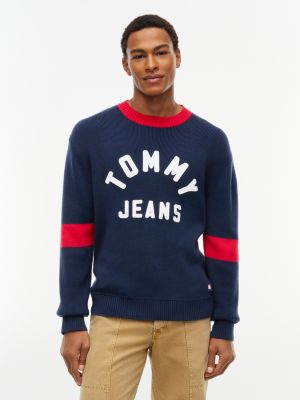blue klassischer pullover mit logo-applikation für herren - tommy jeans