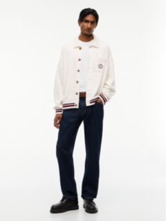 Cable Knit Polo Collar Relaxed Cardigan — White 2