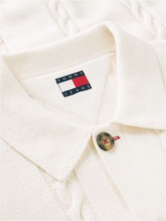 Cable Knit Polo Collar Relaxed Cardigan — White 6