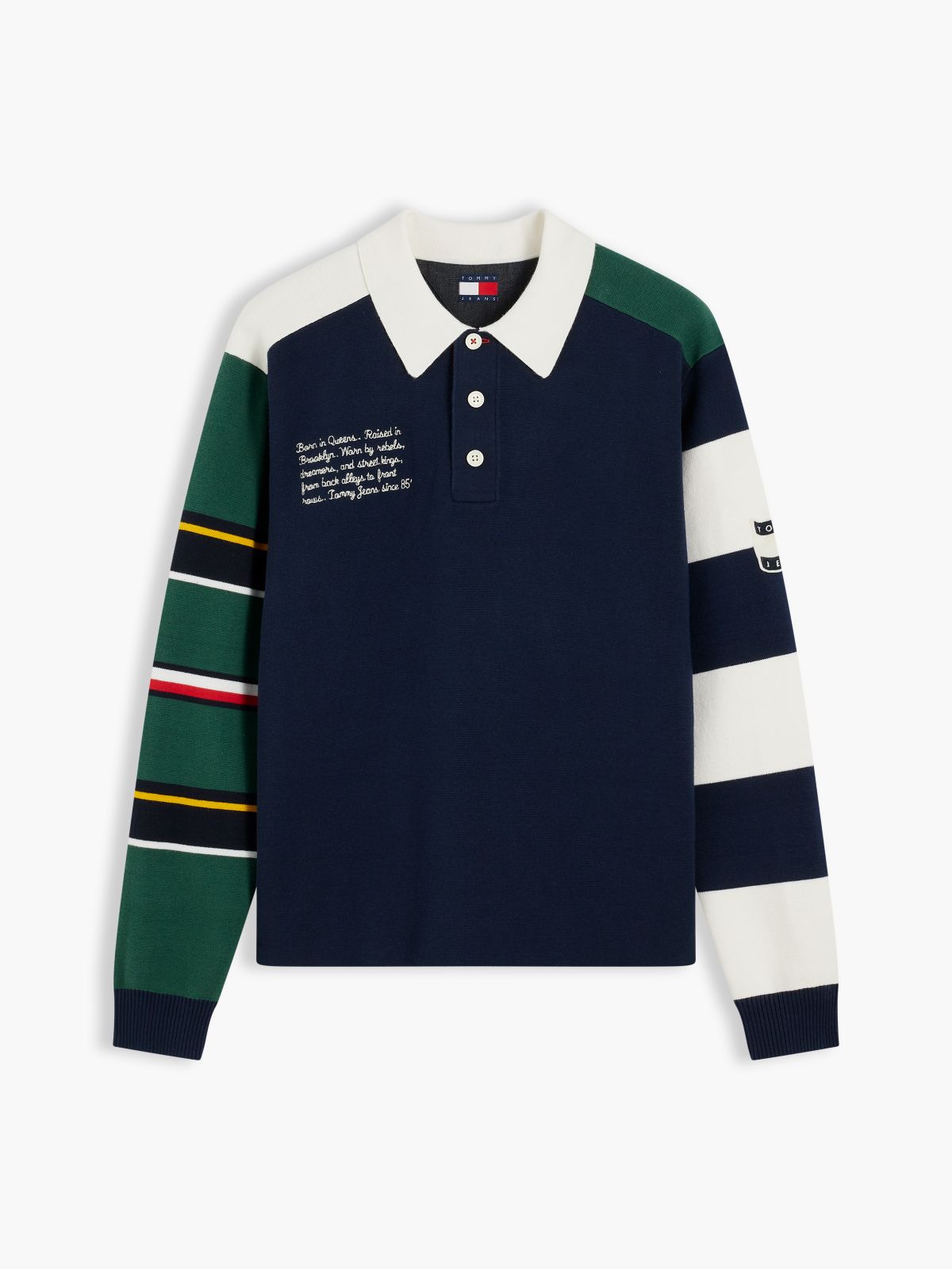 Colour-Blocked Knit Rugby Shirt — Blue