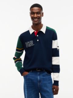 Colour-Blocked Knit Rugby Shirt — Blue 1
