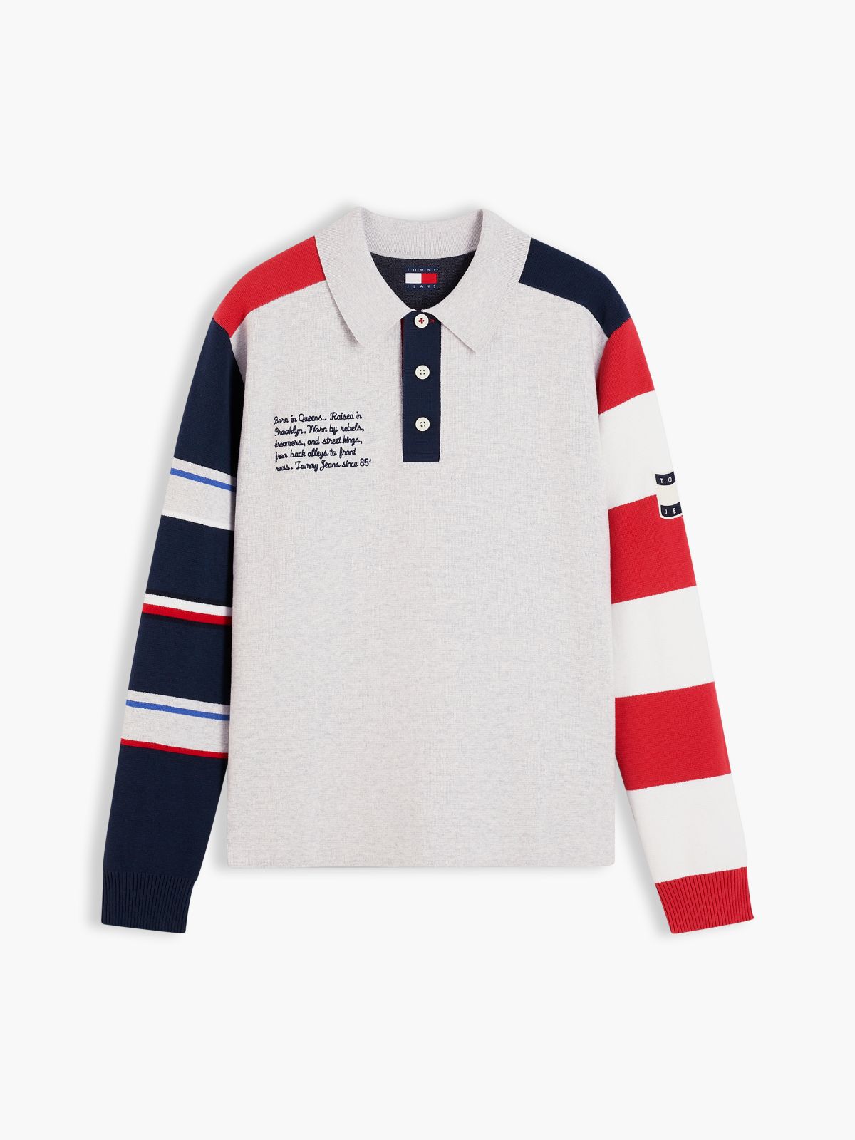 Colour-Blocked Knit Rugby Shirt — Grey