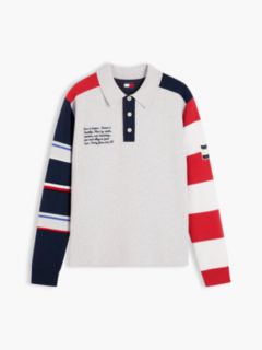 Colour-Blocked Knit Rugby Shirt — Grey 5
