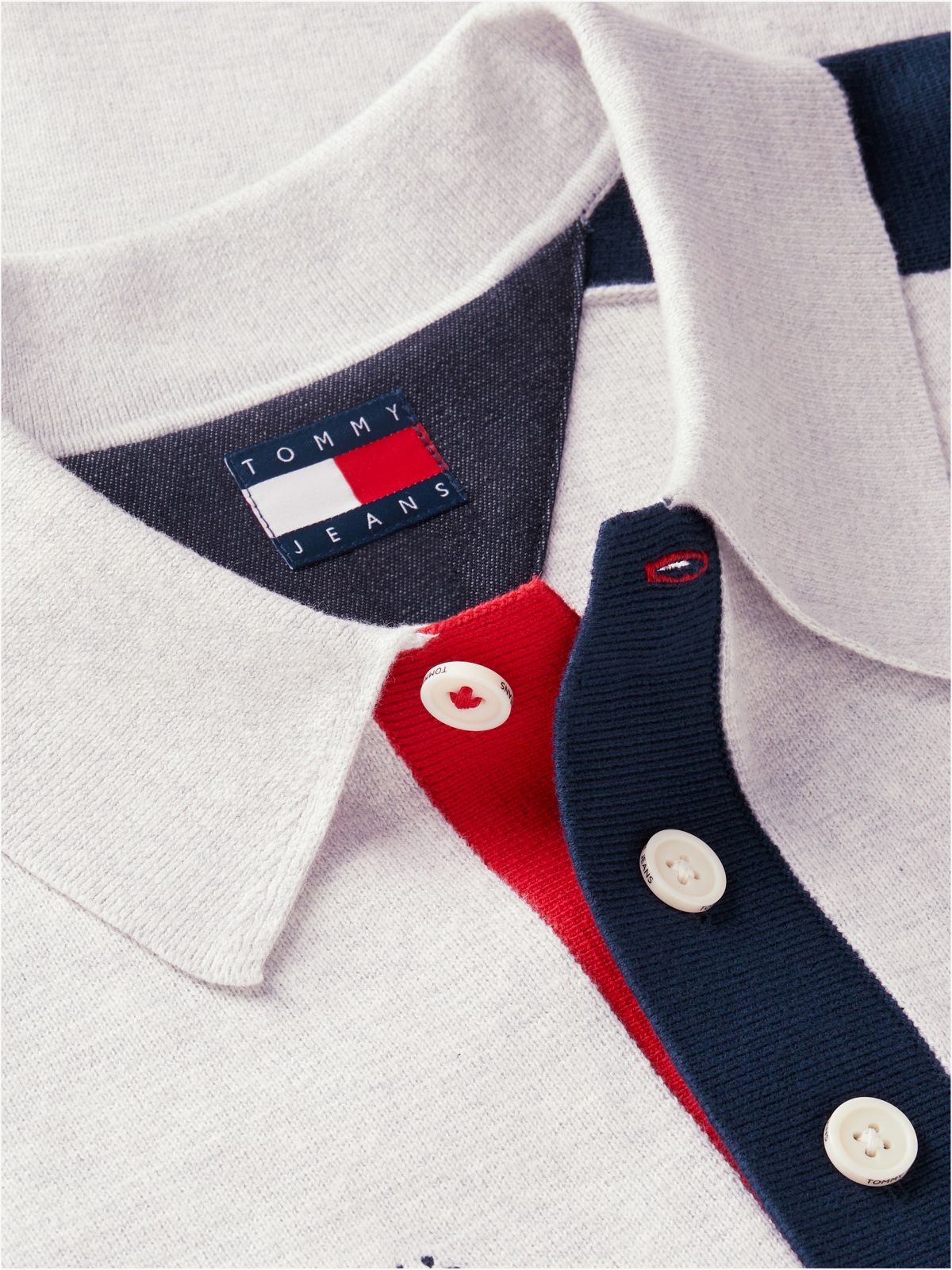 Colour-Blocked Knit Rugby Shirt — Grey