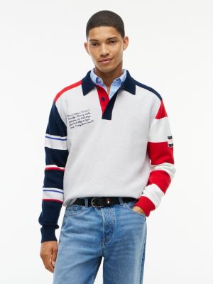 grey rugby-shirt aus strick mit color block für herren - tommy jeans