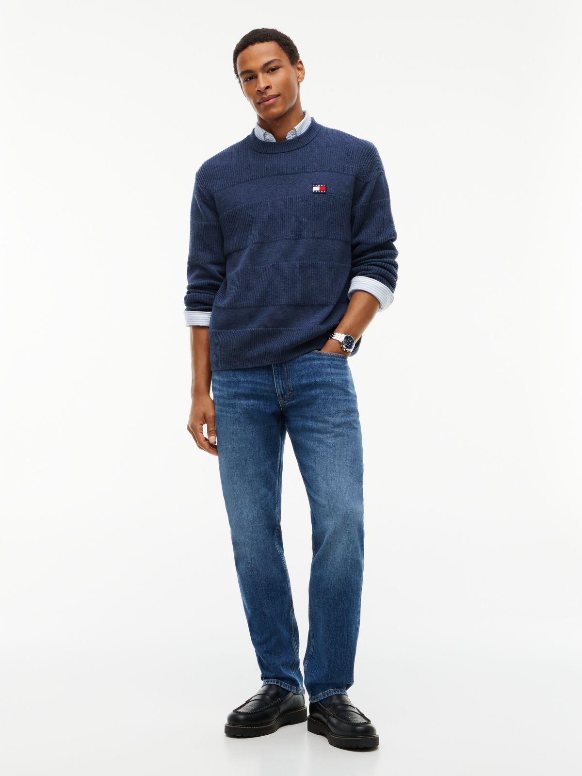 Tommy Badge Textured Jumper — Blue