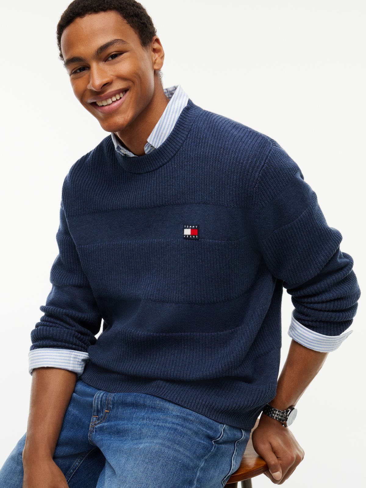 Tommy Badge Textured Jumper — Blue